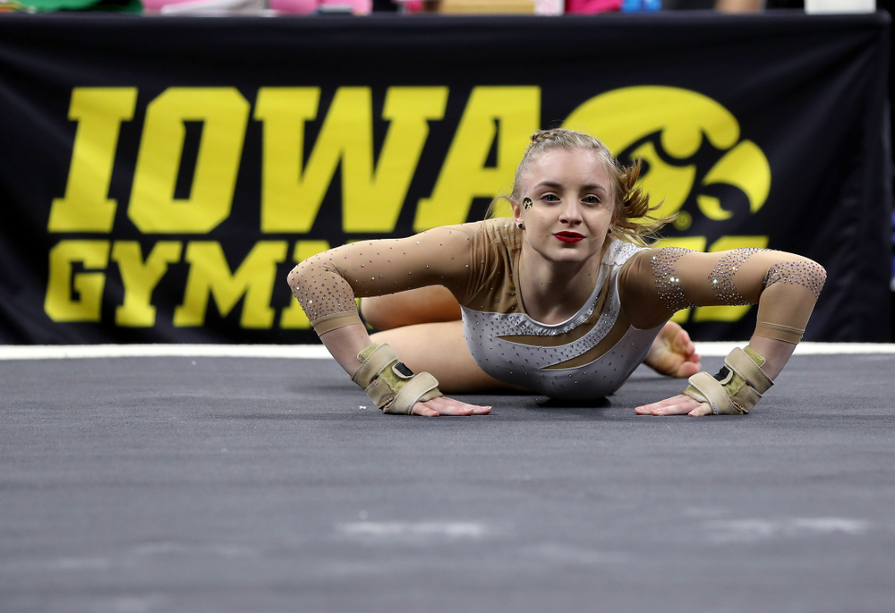 IowaÕs Luren Guerin competes on the floor against Ball State and Air Force Saturday, January 11, 2020 at Carver-Hawkeye Arena. (Brian Ray/hawkeyesports.com)
