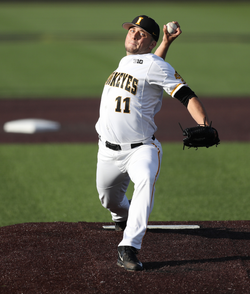 Iowa Hawkeyes Cole McDonald (11) against the Michigan State Spartans Friday, May 10, 2019 at Duane Banks Field. (Brian Ray/hawkeyesports.com)