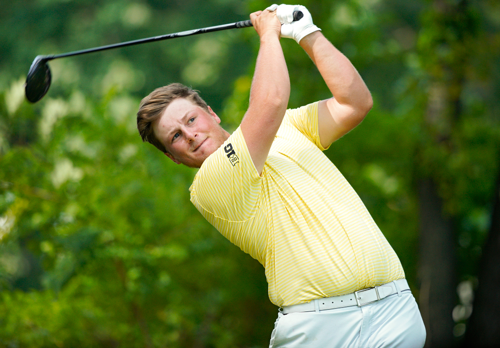 Iowa’s Alex Schaake tees off during the third day of the Golfweek Conference Challenge at the Cedar Rapids Country Club in Cedar Rapids on Tuesday, Sep 17, 2019. (Stephen Mally/hawkeyesports.com)