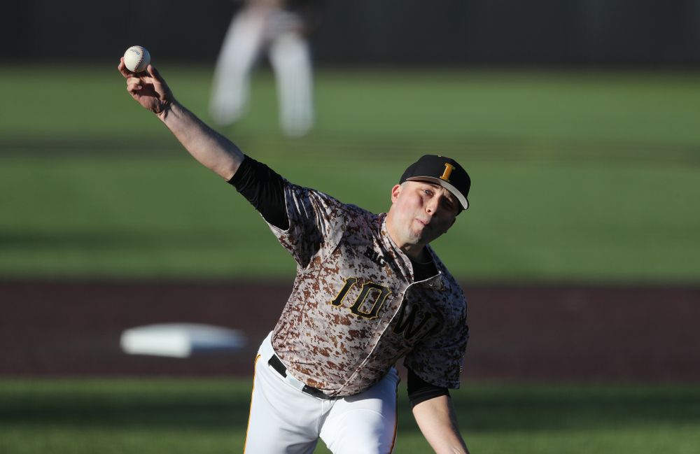 Iowa Hawkeyes Cole McDonald (11) against the Nebraska Cornhuskers on Military Appreciation Night Friday, April 19, 2019 at Duane Banks Field. (Brian Ray/hawkeyesports.com)