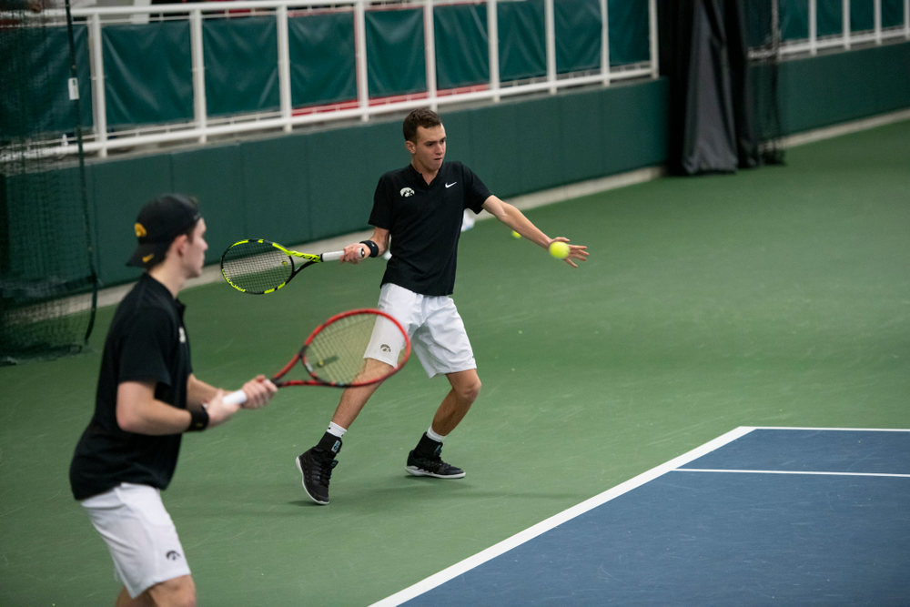 The Iowa men's tennis team competes against Cornell in The Rise Tennis Center in Ithaca, NY on Sunday, Feb. 24, 2019.