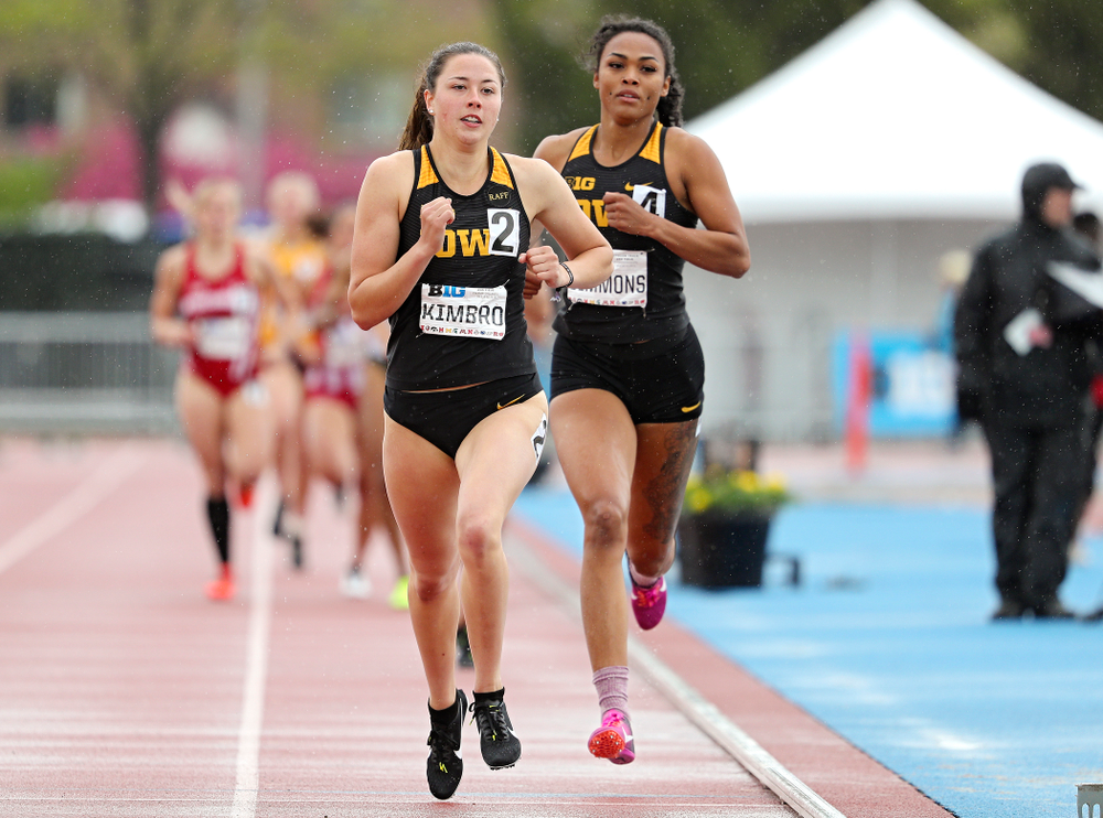 Iowa's Jenny Kimbro (from left) and Tria Simmons
run in the women’s 800 meter in the heptathlon event on the second day of the Big Ten Outdoor Track and Field Championships at Francis X. Cretzmeyer Track in Iowa City on Saturday, May. 11, 2019. (Stephen Mally/hawkeyesports.com)