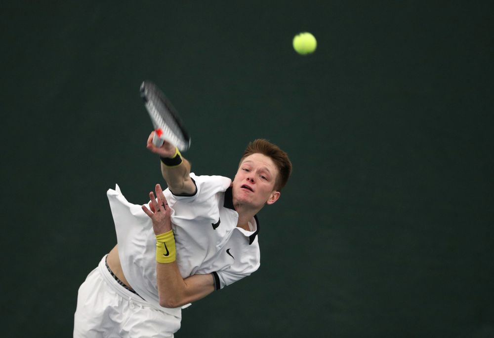 Iowa's Jason Kerst against North Dakota Friday, January 25, 2019 at the Hawkeye Tennis and Recreation Complex. (Brian Ray/hawkeyesports.com)