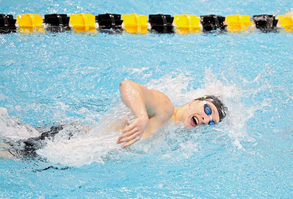 Iowa’s Joseph Myhre swims the men’s 200 yard freestyle event during their meet at the Campus Recreation and Wellness Center in Iowa City on Friday, February 7, 2020. (Stephen Mally/hawkeyesports.com)