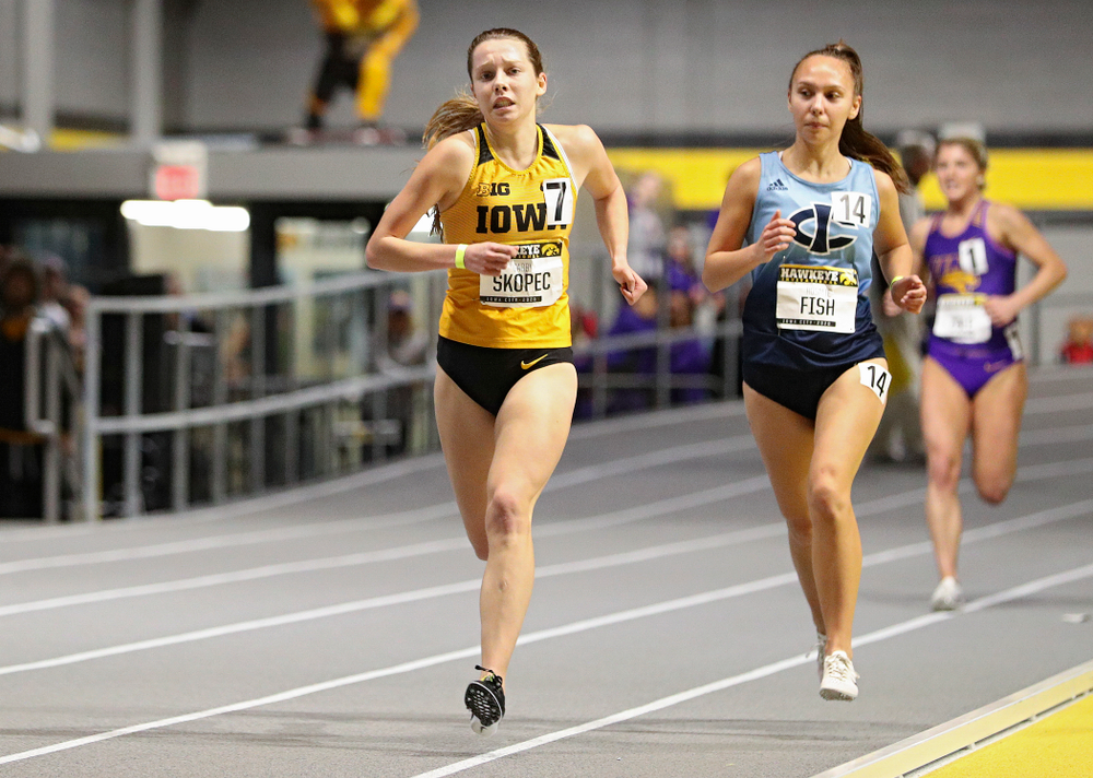 Iowa’s Gabby Skopec runs the women’s 3000 meter run event during the Hawkeye Invitational at the Recreation Building in Iowa City on Saturday, January 11, 2020. (Stephen Mally/hawkeyesports.com)