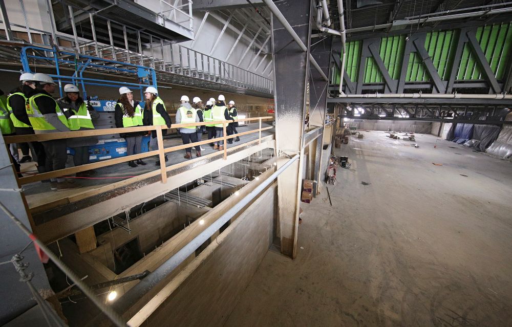 The Iowa Volleyball team and staff look at the GreenState Family Fieldhouse as they take a construction tour of Xtream Arena in Coralville on Thursday, January 30, 2020. (Stephen Mally/hawkeyesports.com)