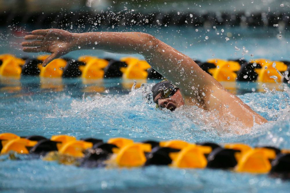 Iowa's Anze Fers Erzan team at the 200-yard backstroke race Saturday, March 2, 2019 at the Campus Recreation and Wellness Center. (Lily Smith/hawkeyesports.com)