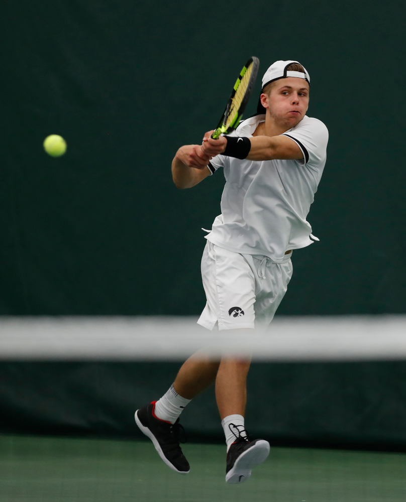 Will Davies against Purdue Sunday, April 15, 2018 at the Hawkeye Tennis and Recreation Center. (Brian Ray/hawkeyesports.com)