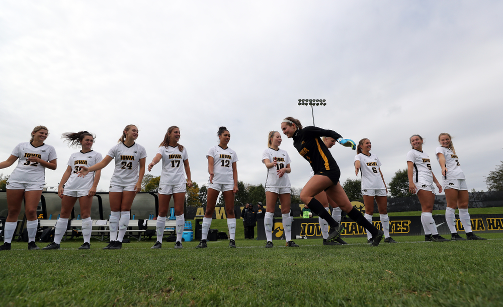 Iowa Hawkeyes goalkeeper Claire Graves (1) against the Maryland Terrapins Sunday, October 13, 2019 on senior day. (Brian Ray/hawkeyesports.com)