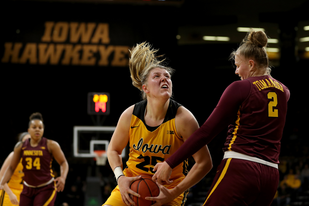 Iowa Hawkeyes forward/center Monika Czinano (25) against the Minnesota Golden Gophers Thursday, February 27, 2020 at Carver-Hawkeye Arena. (Brian Ray/hawkeyesports.com)
