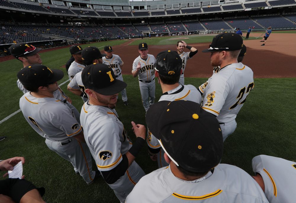 Iowa Hawkeyes associate head coach Marty Sutherland against the Indiana Hoosiers in the first round of the Big Ten Baseball Tournament Wednesday, May 22, 2019 at TD Ameritrade Park in Omaha, Neb. (Brian Ray/hawkeyesports.com)