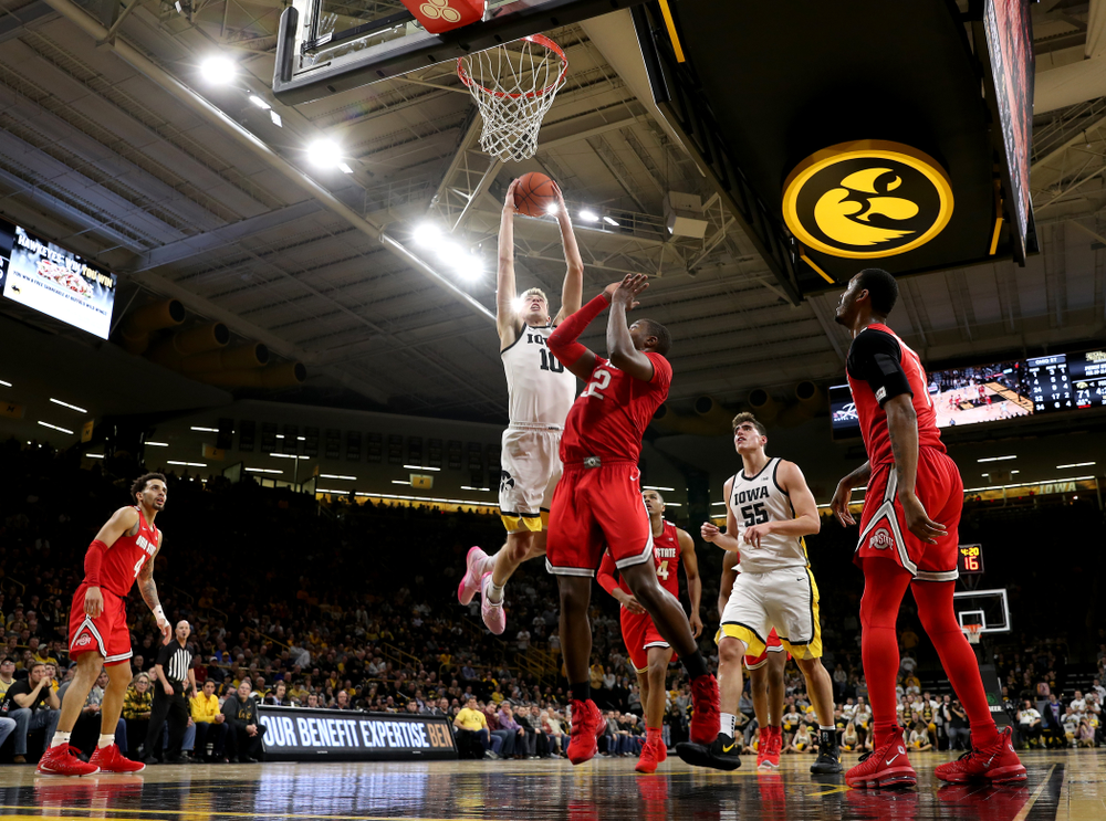 Iowa Hawkeyes guard Joe Wieskamp (10) against the Ohio State Buckeyes Thursday, February 20, 2020 at Carver-Hawkeye Arena. (Brian Ray/hawkeyesports.com)