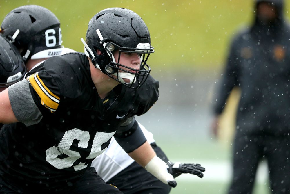 Iowa Hawkeyes offensive lineman Tyler Linderbaum (65) during practice Monday, December 23, 2019 at Mesa College in San Diego. (Brian Ray/hawkeyesports.com)