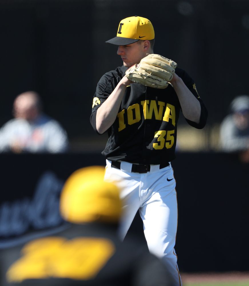 Iowa Hawkeyes Cam Baumann (35) against California State Northridge Sunday, March 17, 2019 at Duane Banks Field. (Brian Ray/hawkeyesports.com)