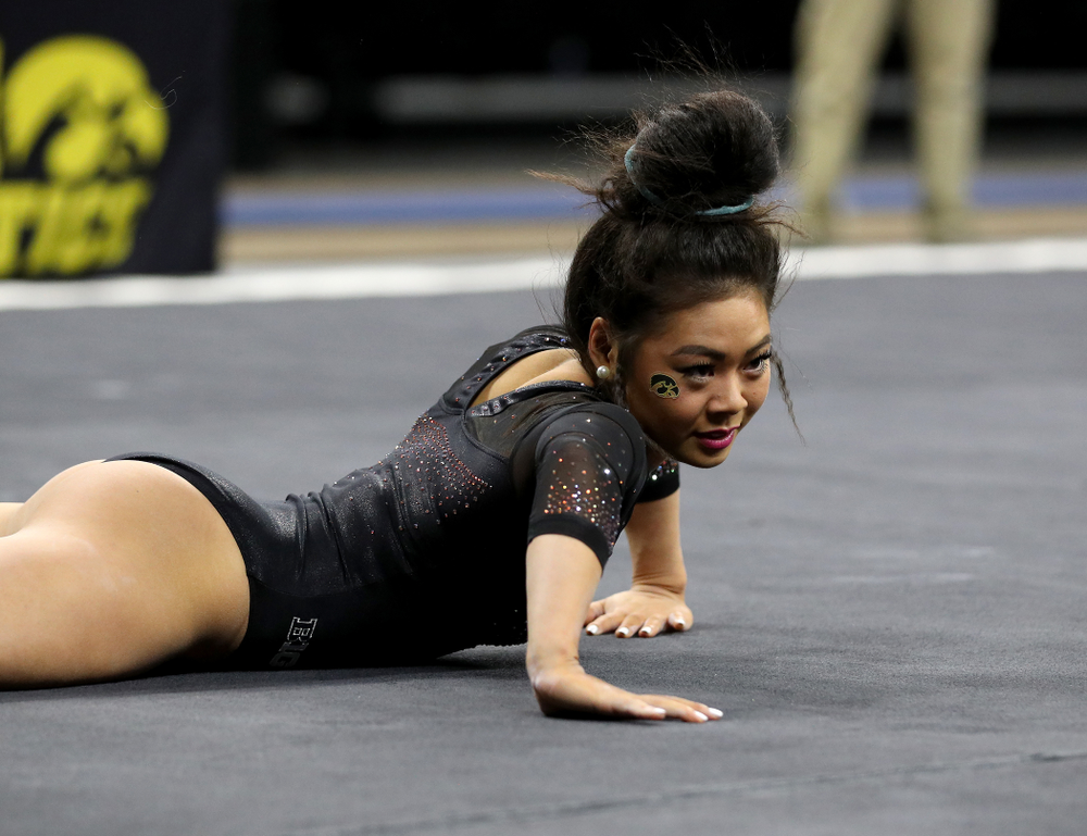 Iowa’s Claire Kaji competes on the floor against Michigan Friday, February 14, 2020 at Carver-Hawkeye Arena. (Brian Ray/hawkeyesports.com)