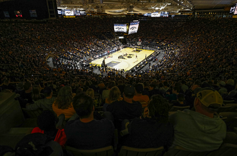 A sellout watches the first half of their the Hawkeyes game at Carver-Hawkeye Arena in Iowa City on Sunday, December 29, 2019. (Stephen Mally/hawkeyesports.com)