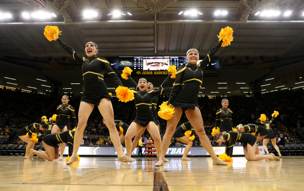 The Iowa Dance Team performs at halftime of the Iowa Hawkeyes game against the Maryland Terrapins Friday, January 10, 2020 at Carver-Hawkeye Arena. (Brian Ray/hawkeyesports.com)