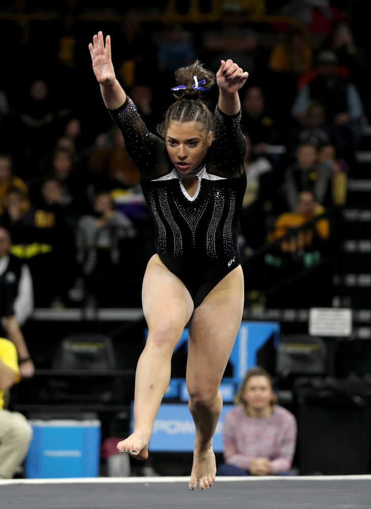 Iowa’s Ariana Agrapides competes on the floor against Michigan State Saturday, February 1, 2020 at Carver-Hawkeye Arena. (Brian Ray/hawkeyesports.com)
