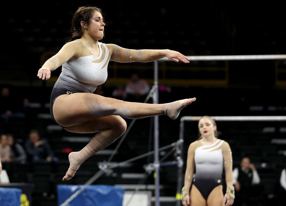 IowaÕs Erin Castle competes on the floor against Ball State and Air Force Saturday, January 11, 2020 at Carver-Hawkeye Arena. (Brian Ray/hawkeyesports.com)