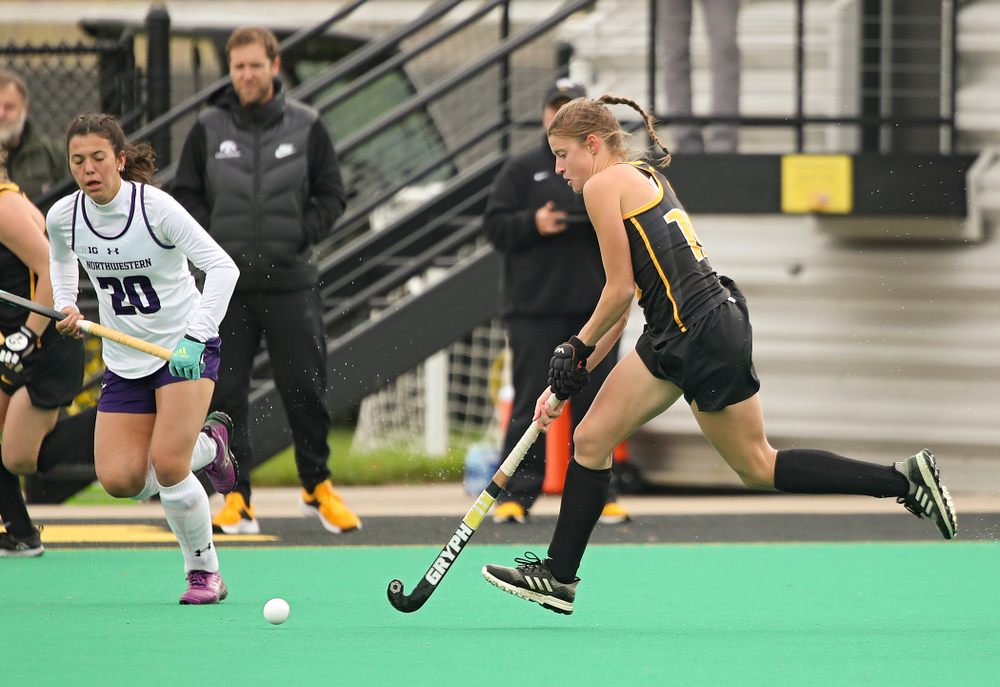 Iowa’s Esme Gibson (15) moves with the ball during the first quarter of their game at Grant Field in Iowa City on Saturday, Oct 26, 2019. (Stephen Mally/hawkeyesports.com)