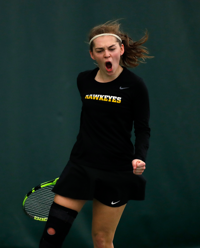 Zoe Douglas against Ohio State Sunday, March 25, 2018 at the Hawkeye Tennis and Recreation Center. (Brian Ray/hawkeyesports.com)