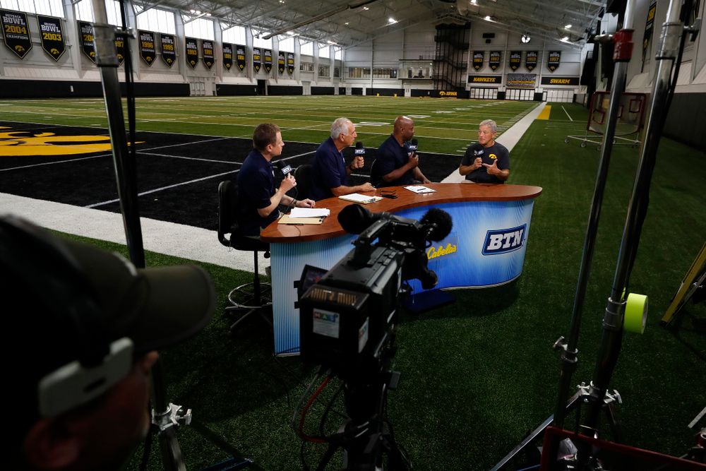 Iowa Hawkeyes head coach Kirk Ferentz on the Big Ten Network set Monday, August 20, 2018 at the Hansen Football Performance Center. (Brian Ray/hawkeyesports.com)