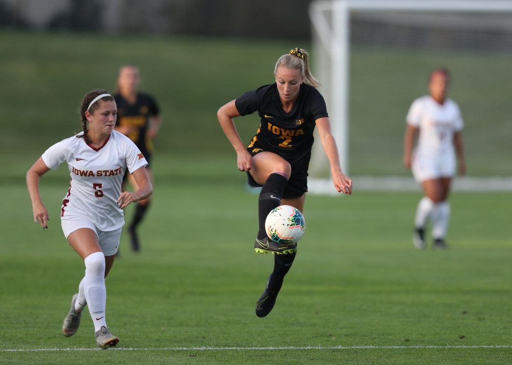 Iowa Hawkeyes midfielder Hailey Rydberg (2) during a 2-1 victory over the Iowa State Cyclones Thursday, August 29, 2019 in the Iowa Corn Cy-Hawk series at the Iowa Soccer Complex. (Brian Ray/hawkeyesports.com)