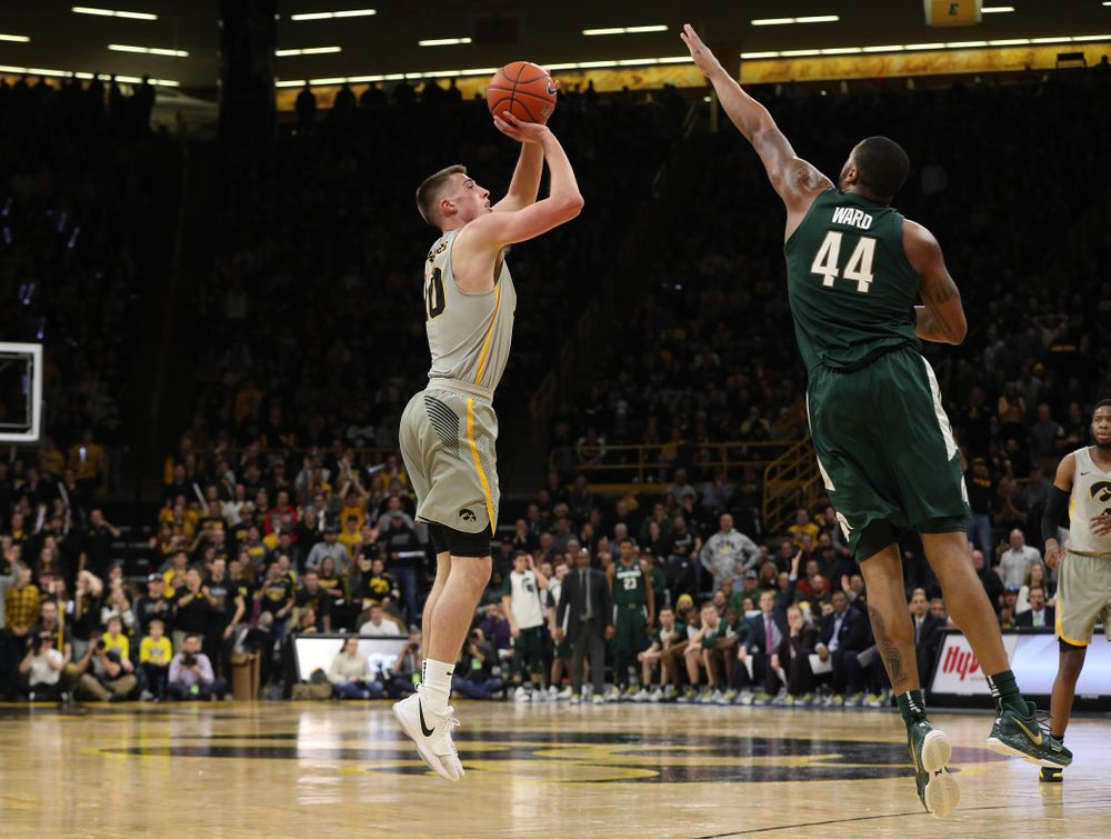 Iowa Hawkeyes guard Joe Wieskamp (10) against the Michigan State Spartans Thursday, January 24, 2019 at Carver-Hawkeye Arena. (Brian Ray/hawkeyesports.com)