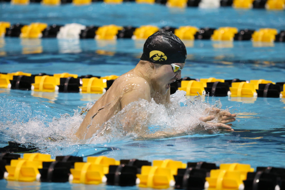 Iowa's Anze Fers Erzan at the 400-yard medley race Friday, March 1, 2019 at the Campus Recreation and Wellness Center. (Lily Smith/hawkeyesports.com)