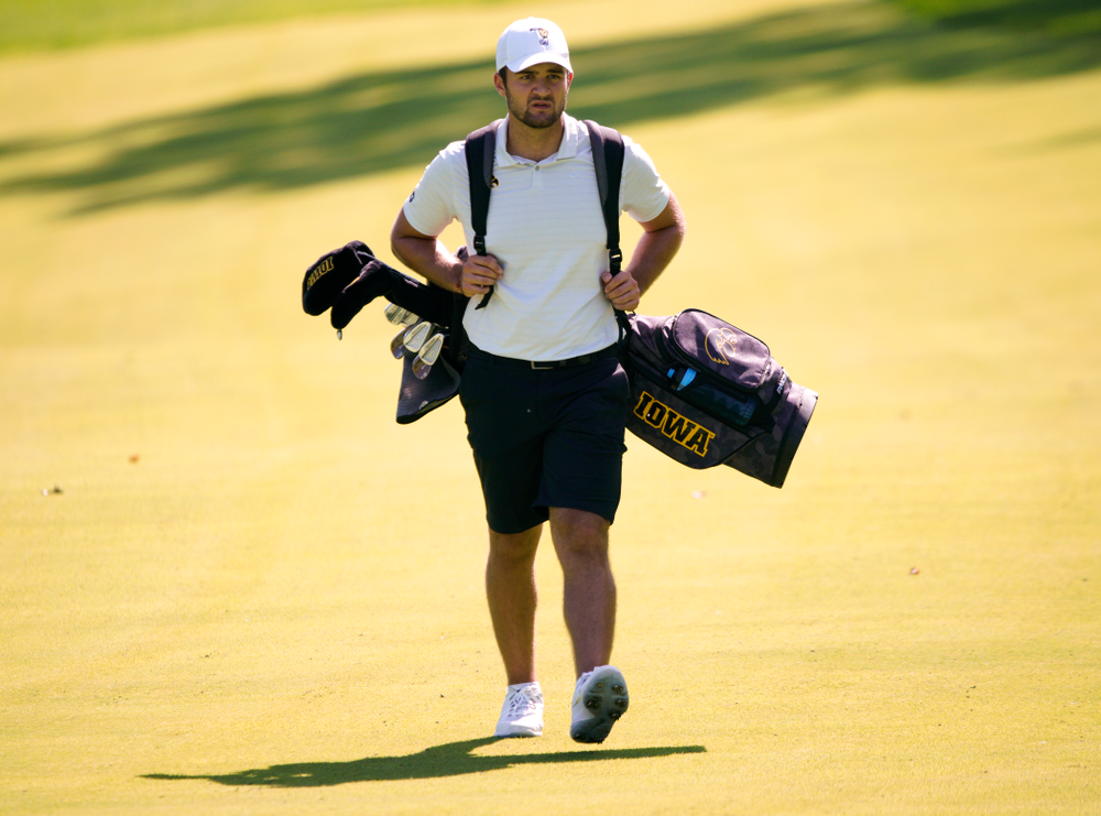 Iowa’s Gonzalo Leal walks down the fairway during the second day of the Golfweek Conference Challenge at the Cedar Rapids Country Club in Cedar Rapids on Monday, Sep 16, 2019. (Stephen Mally/hawkeyesports.com)