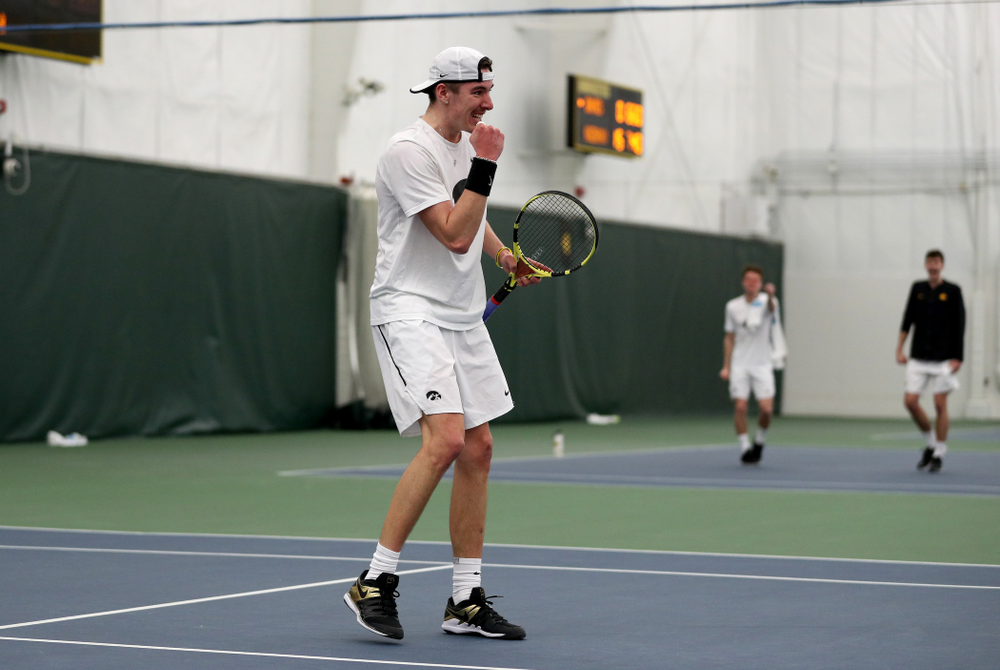Iowa’s Nikita Snezhko against Cornell Sunday, March 8, 2020 at the Hawkeye Tennis and Recreation Center. (Brian Ray/hawkeyesports.com)