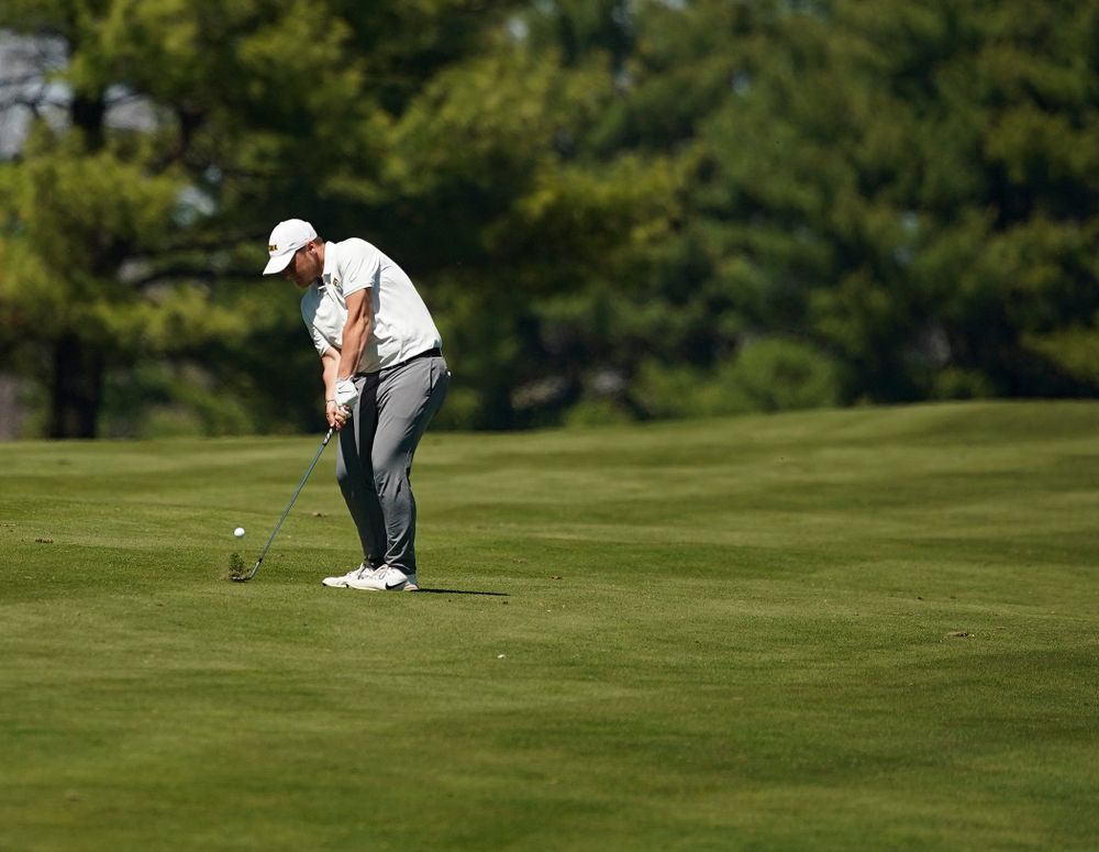 Iowa's Alex Schaake hits from the fairway during the first round of the Hawkeye Invitational at Finkbine Golf Course in Iowa City on Saturday, Apr. 20, 2019. (Stephen Mally/hawkeyesports.com)