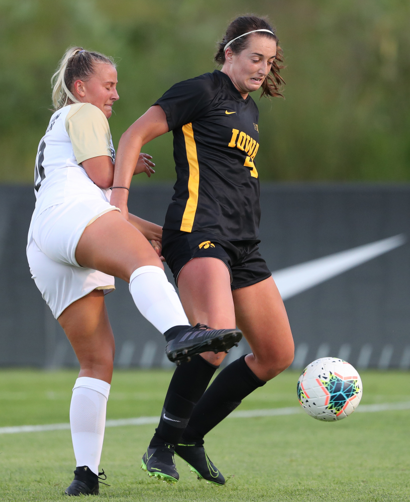 Iowa Hawkeyes forward Kaleigh Haus (4) against Western Michigan Thursday, August 22, 2019 at the Iowa Soccer Complex. (Brian Ray/hawkeyesports.com)