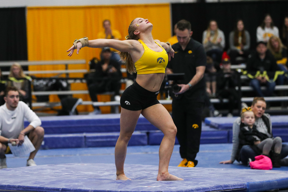 Lauren Guerin performs a floor routine during the Iowa women’s gymnastics Black and Gold Intraquad Meet on Saturday, December 7, 2019 at the UI Field House. (Lily Smith/hawkeyesports.com)
