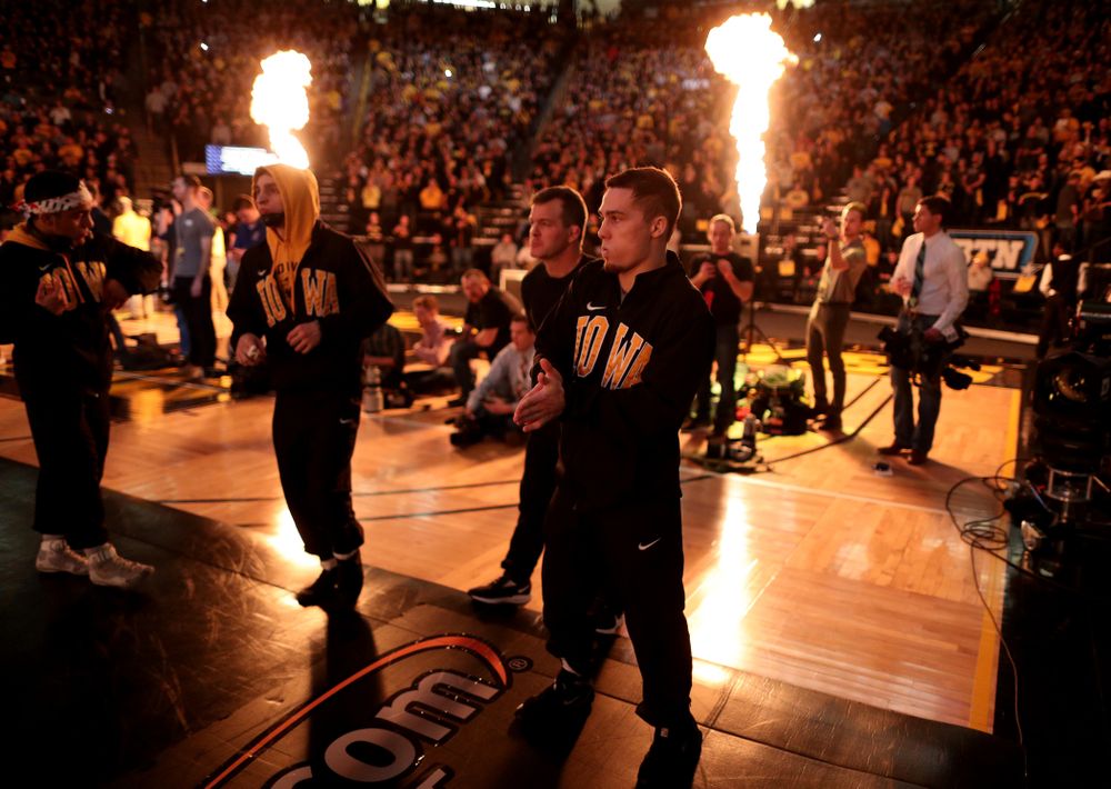 Iowa’s Spencer Lee waits to be introduced before their meet against Penn State Friday, January 31, 2020 at Carver-Hawkeye Arena. (Brian Ray/hawkeyesports.com)