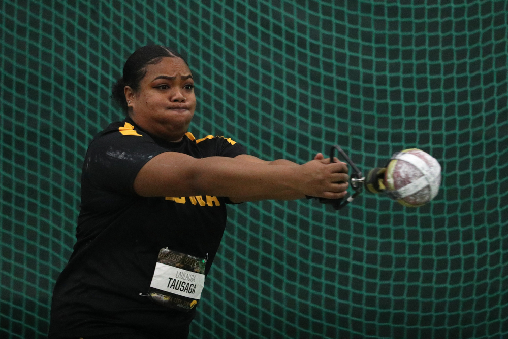 Iowa's Laulauga Tausaga competes in the weight throw during the 2019 Larry Wieczorek Invitational Friday, January 18, 2019 at the Hawkeye Tennis and Recreation Center. (Brian Ray/hawkeyesports.com)