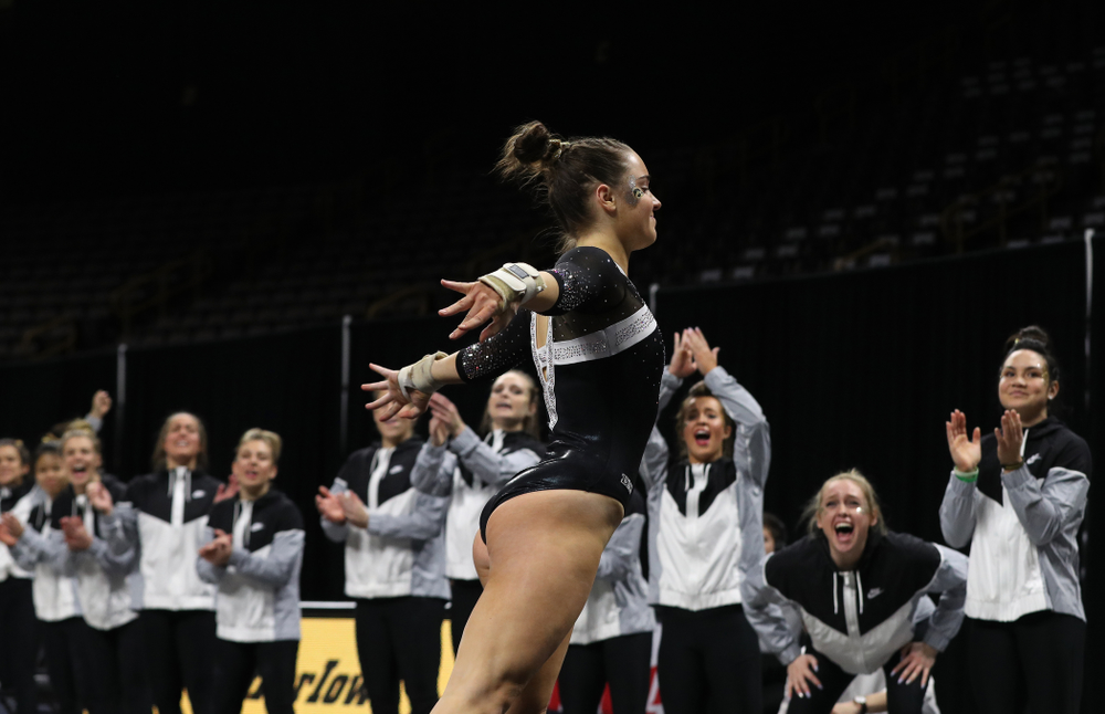 Iowa's Allie Gilchrist competes on the floor against the Rutgers Scarlet Knights Saturday, January 26, 2019 at Carver-Hawkeye Arena. (Brian Ray/hawkeyesports.com)