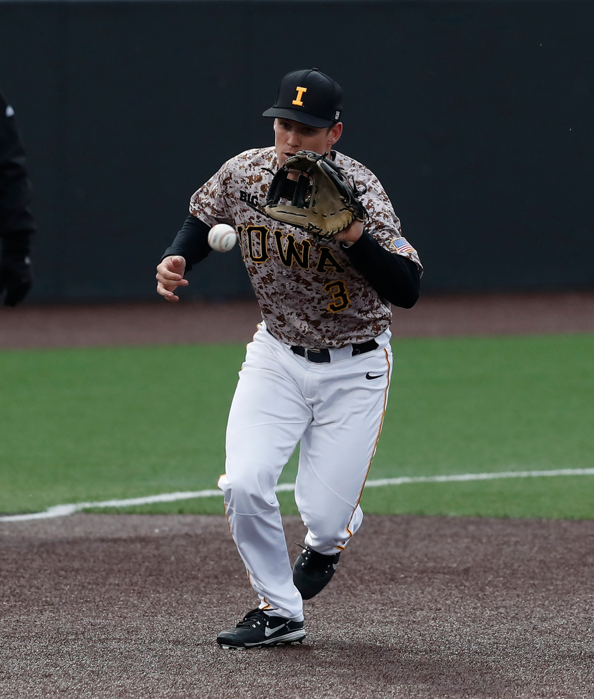 Iowa Hawkeyes infielder Matt Hoeg (3) during a double header against the Indiana Hoosiers Friday, March 23, 2018 at Duane Banks Field. (Brian Ray/hawkeyesports.com)