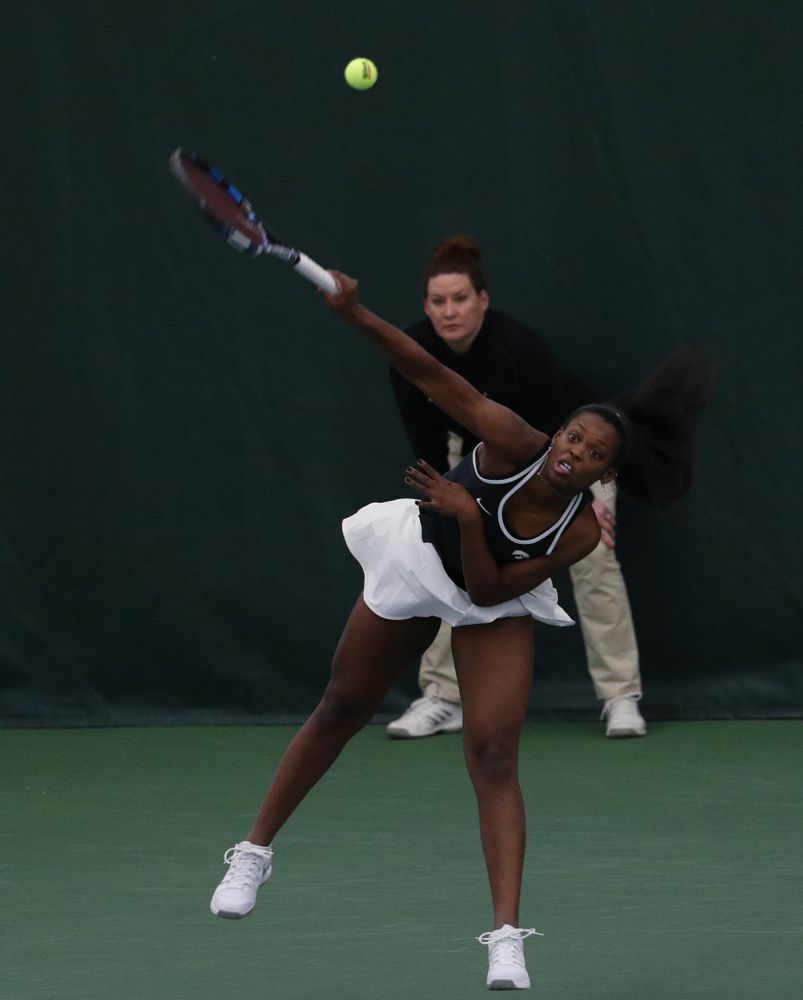 Iowa's Adorabol Huckleby during a doubles match against North Texas Sunday, January 20, 2019 at the Hawkeye Tennis and Recreation Center. (Brian Ray/hawkeyesports.com)