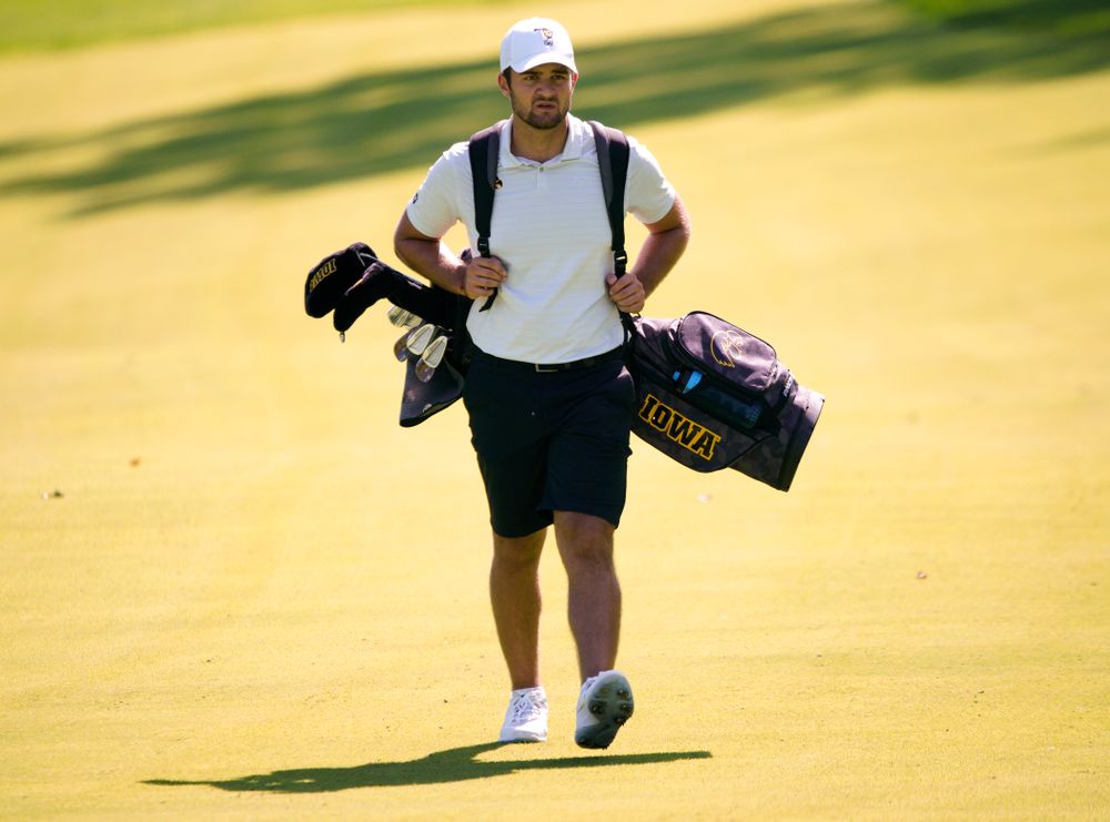 Iowa’s Gonzalo Leal walks down the fairway during the second day of the Golfweek Conference Challenge at the Cedar Rapids Country Club in Cedar Rapids on Monday, Sep 16, 2019. (Stephen Mally/hawkeyesports.com)