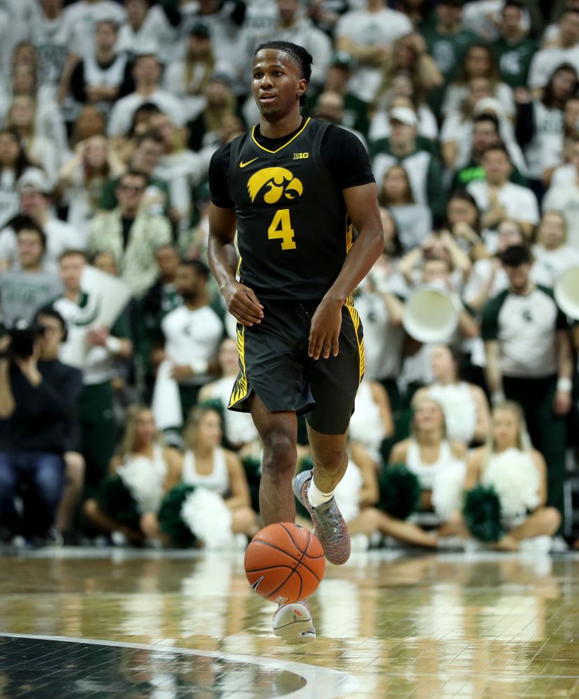 Iowa Hawkeyes guard Bakari Evelyn (4) against Michigan State Tuesday, February 25, 2020 at the Breslin Center in East Lansing, MI. (Brian Ray/hawkeyesports.com)