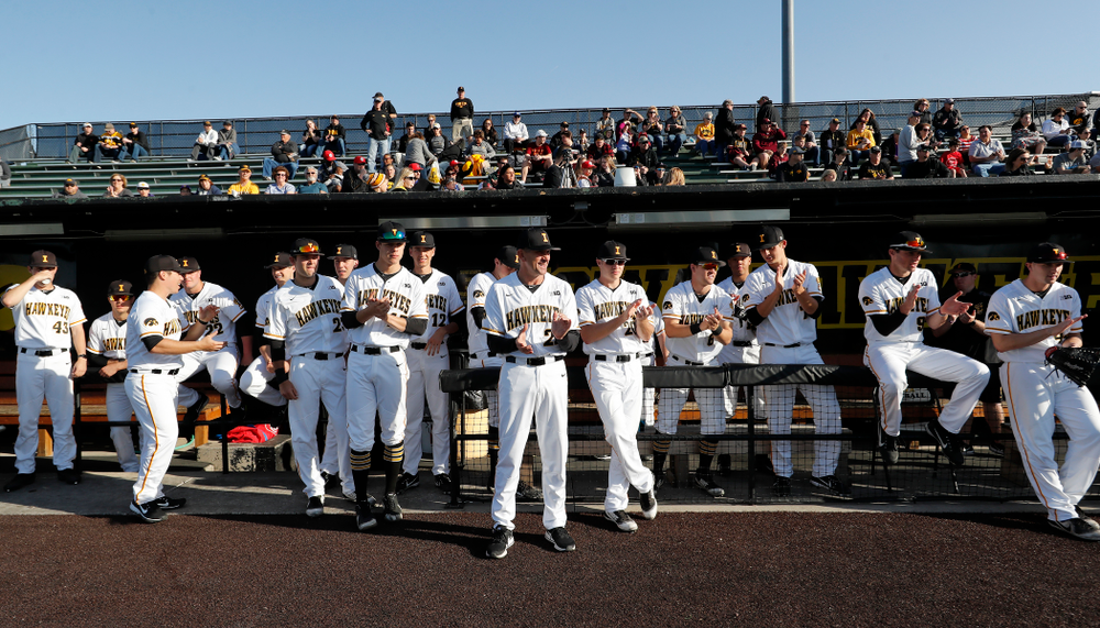 The Iowa Hawkeyes before their game against the Michigan Wolverines Friday, April 27, 2018 at Duane Banks Field in Iowa City. (Brian Ray/hawkeyesports.com)