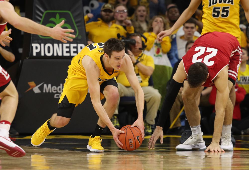 Iowa Hawkeyes forward Nicholas Baer (51) against the Wisconsin Badgers Friday, November 30, 2018 at Carver-Hawkeye Arena. (Brian Ray/hawkeyesports.com)