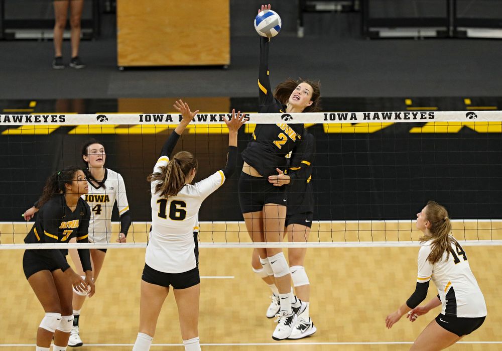 Iowa’s Courtney Buzzerio (2) during the first set of the Black and Gold scrimmage at Carver-Hawkeye Arena in Iowa City on Saturday, Aug 24, 2019. (Stephen Mally/hawkeyesports.com)