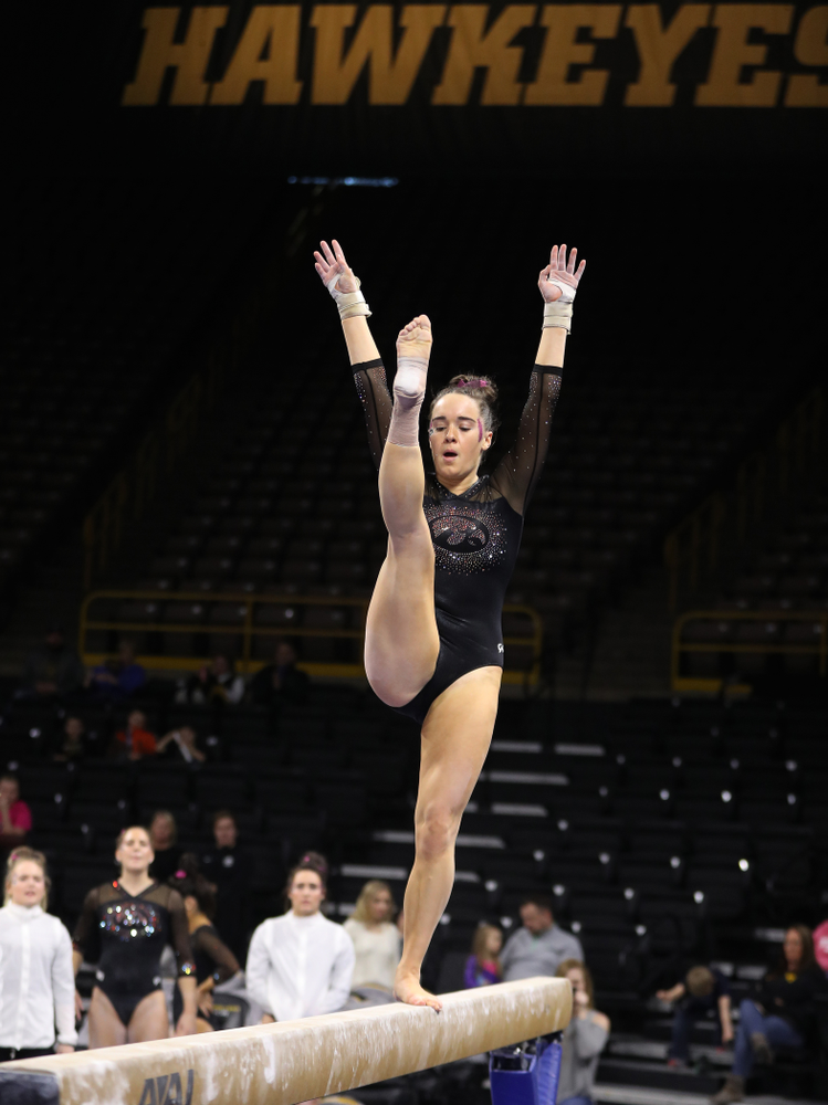 Iowa's Alex Greenwald competes on the beam during their meet against the Minnesota Golden Gophers Saturday, January 19, 2019 at Carver-Hawkeye Arena. (Brian Ray/hawkeyesports.com)