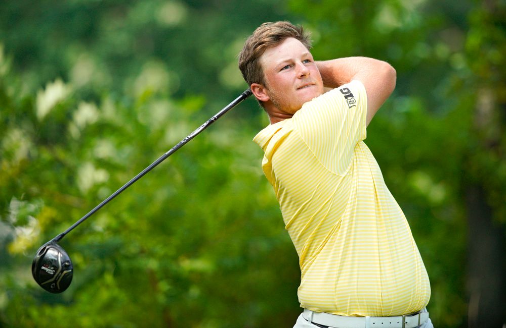 Iowa’s Alex Schaake tees off during the third day of the Golfweek Conference Challenge at the Cedar Rapids Country Club in Cedar Rapids on Tuesday, Sep 17, 2019. (Stephen Mally/hawkeyesports.com)