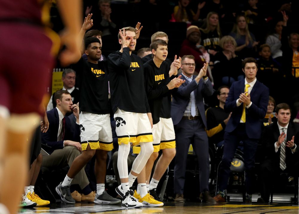 Iowa Hawkeyes forward Riley Till (20) against the Minnesota Golden Gophers Monday, December 9, 2019 at Carver-Hawkeye Arena. (Brian Ray/hawkeyesports.com)