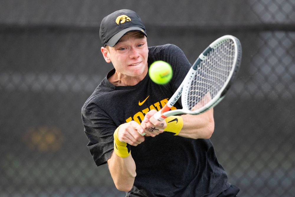 IowaÕs Jason Kerst at tennis vs Illinois State on Sunday, April 21, 2019 at the Hawkeye Tennis and Recreation Complex. (Lily Smith/hawkeyesports.com)