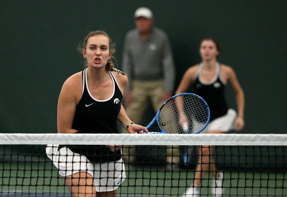 Iowa's Ashleigh Jacobs during a doubles match against North Texas Sunday, January 20, 2019 at the Hawkeye Tennis and Recreation Center. (Brian Ray/hawkeyesports.com)