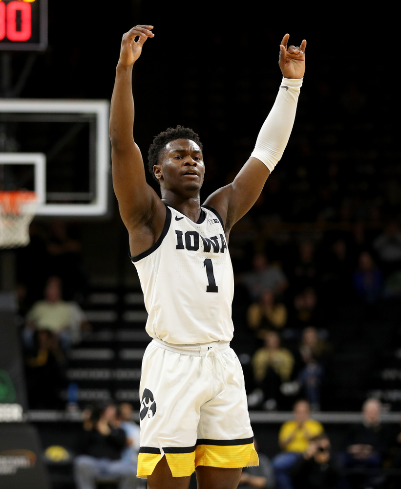 Iowa Hawkeyes guard Joe Toussaint (1) against North Florida Thursday, November 21, 2019 at Carver-Hawkeye Arena. (Brian Ray/hawkeyesports.com)